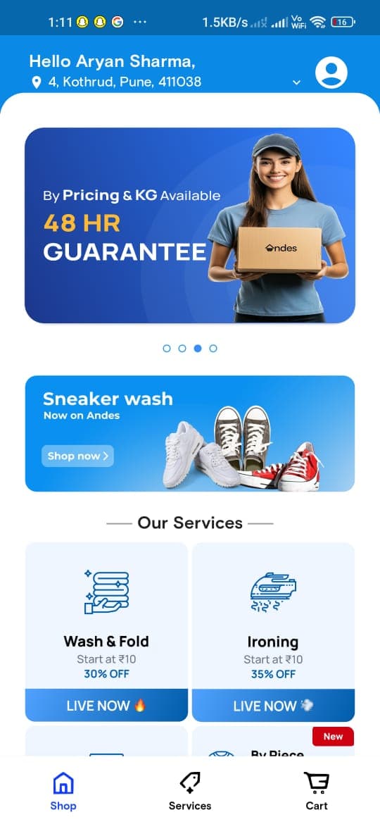 Andes Laundry App Screenshot